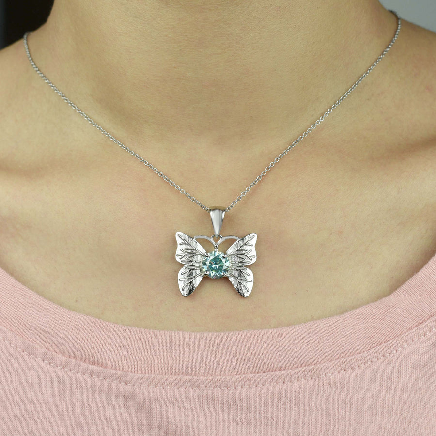 2.15 Ct AAA Certified Gorgeous Blue Diamond Butterfly Pendant in White Finish, Very Elegant Shine & Ideal Gift for Anniversary, Birthday - ZeeDiamonds