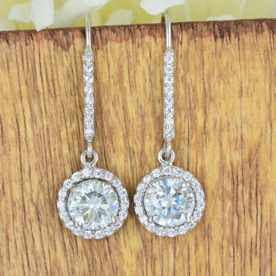 Off White Diamond Solitaire Dangler Earrings with Accents. 4.05 Ct, Amazing Shine & Bling  WATCH VIDEO - ZeeDiamonds