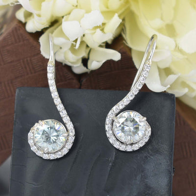 3.80 Ct Amazing Off White Diamond Solitaire Dangler Earrings, Amazing Shine & Bling !  WATCH VIDEO - ZeeDiamonds