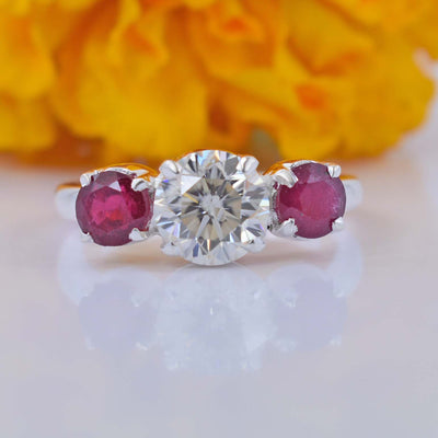 Certified 1.80 Ct Beautiful Off White Diamond Ring with Ruby Gemstone Accents, Excellent Luster & Great Sparkle ! Ideal For Birthday Gift - ZeeDiamonds