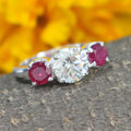 Certified 1.80 Ct Beautiful Off White Diamond Ring with Ruby Gemstone Accents, Excellent Luster & Great Sparkle ! Ideal For Birthday Gift - ZeeDiamonds