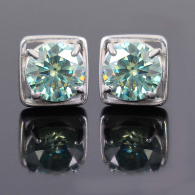 Certified Blue Diamond Stud Earrings in White Gold Finish! Great Brilliance & Luster, 4.00 Ct Certified - ZeeDiamonds