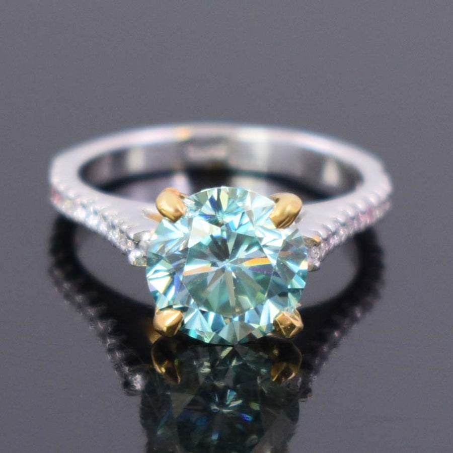 Gorgeous Blue Diamond Ring with White Accents in Double Tone Finish. Newly Launch with Great Sparkle! Gift For Wedding/Birthday, 2.50 Ct Certified - ZeeDiamonds