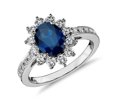 Blue Sapphire Gemstone Engagement Ring With White Diamonds - ZeeDiamonds