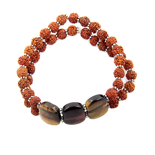 5 mm Rudraksha And Tiger Eye Gemstone Bracelet - ZeeDiamonds