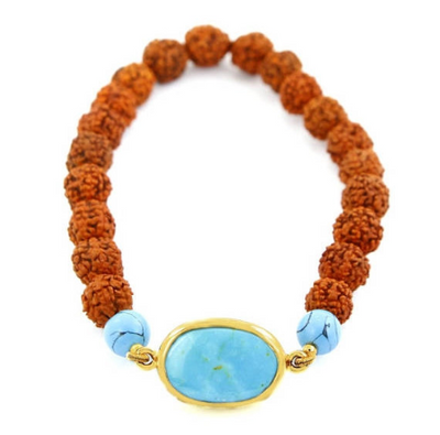 Rudraksha and Turquoise Gemstone Astrological Bracelet - ZeeDiamonds