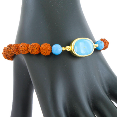 Rudraksha and Turquoise Gemstone Astrological Bracelet - ZeeDiamonds