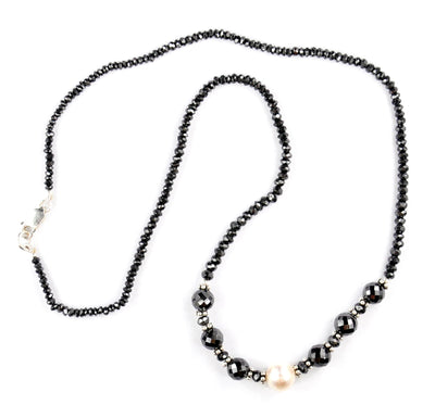 3mm-8mm Certified Black Diamond Necklace With Pearl Beads - ZeeDiamonds