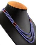 3-4 mm Tanzanite Gemstone Beads with Rubies Beads Three Row Designer Necklace - ZeeDiamonds