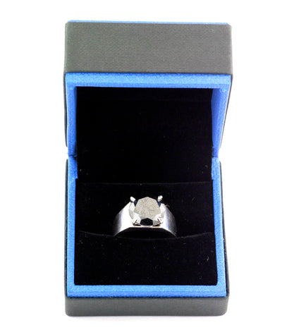 6 Ct AAA Quality Certified Black Diamond Solitaire Silver Ring - ZeeDiamonds
