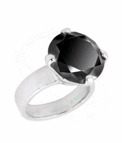 6 Ct AAA Quality Certified Black Diamond Solitaire Silver Ring - ZeeDiamonds