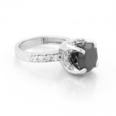 2.5 Ct Certified Black Diamond Engagement Ring With White Diamonds - ZeeDiamonds