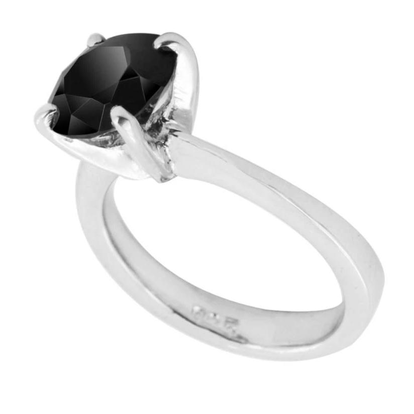 2 Ct Round Black Diamond Ring in Sterling Silver for Women's - ZeeDiamonds