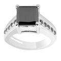 3.6 Ct, Asscher Shape Black Diamond Ring With Black Diamonds Accents - ZeeDiamonds