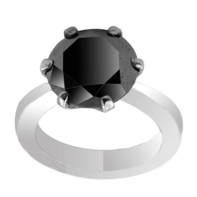 3-5 Cts Round Brilliant Cut Black Diamond Solitaire Ring In 925 Silver - ZeeDiamonds