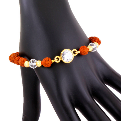 Five Face Rudraksh Bracelet With White Zircon, Unisex Bracelet - ZeeDiamonds