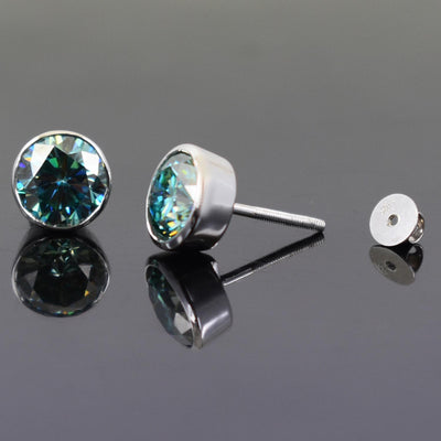 3.50 Ct Certified Amazing Blue Diamond Stud Earrings in 925 Silver with Bezel! Great Sparkle & Elegant Look! Gift For Birthday! - ZeeDiamonds