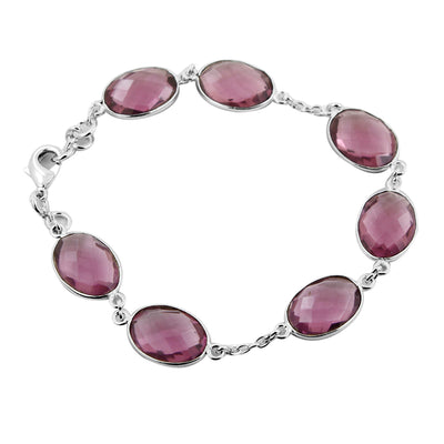 Amethyst Gemstone Connector Link Bracelet In Sterling Silver - ZeeDiamonds