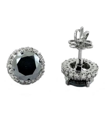 2.50 Ct Black Diamond Studs in 925 Silver With Diamond Accents - ZeeDiamonds