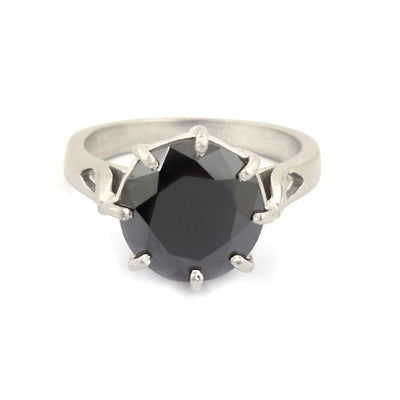 3-4 Cts Round Brilliant Cut Black Diamond Solitaire Ring With Prong Setting - ZeeDiamonds