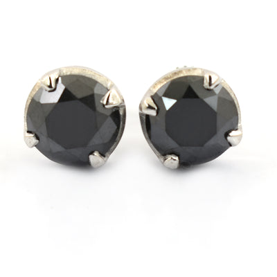 3 Ct AAA Certified Black Diamond Studs in 925 Silver, Prong Setting - ZeeDiamonds