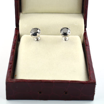 3 Ct AAA Certified Black Diamond Studs in 925 Silver, Prong Setting - ZeeDiamonds