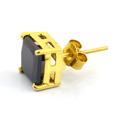 1.25 Ct AAA Certified Princess Cut Black Diamond Studs in Yellow Gold - ZeeDiamonds