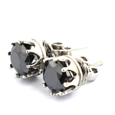 4 Ct AAA Certified Black Diamond Solitaire Studs in 925 Silver, Great Shine - ZeeDiamonds