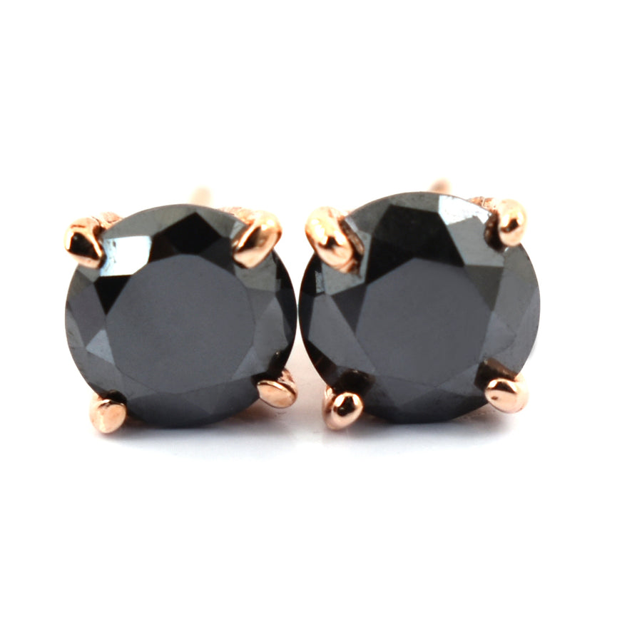 4 Ct AAA Certified Round Shape Black Diamond Rose Gold Studs - ZeeDiamonds