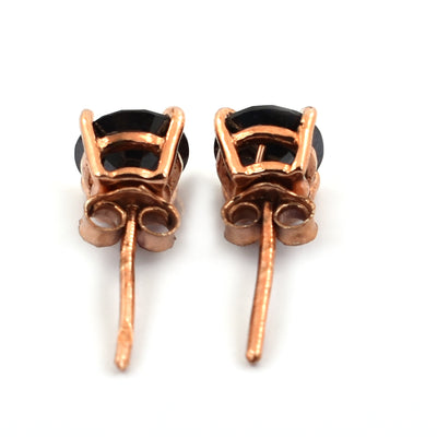 4 Ct AAA Certified Round Shape Black Diamond Rose Gold Studs - ZeeDiamonds