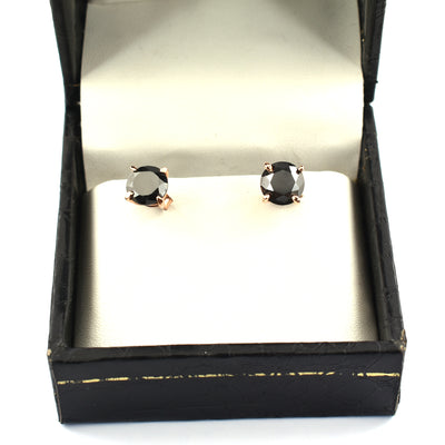 4 Ct AAA Certified Round Shape Black Diamond Rose Gold Studs - ZeeDiamonds