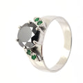 3 Carats Round Shape Black Diamond Ring With Emerald Accents - ZeeDiamonds