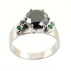 3 Carats Round Shape Black Diamond Ring With Emerald Accents - ZeeDiamonds