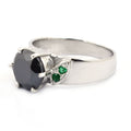 3 Carats Round Shape Black Diamond Ring With Emerald Accents - ZeeDiamonds