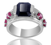 2-4 Ct Radiant Cut Black Diamond Ring With Madagascar Rubies Accents - ZeeDiamonds
