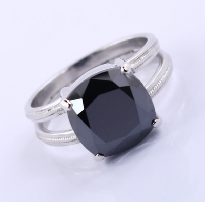 3.75 Cts Cushion Cut Black Diamond Solitaire Ring In Sterling Silver - ZeeDiamonds