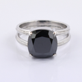 3.75 Cts Cushion Cut Black Diamond Solitaire Ring In Sterling Silver - ZeeDiamonds