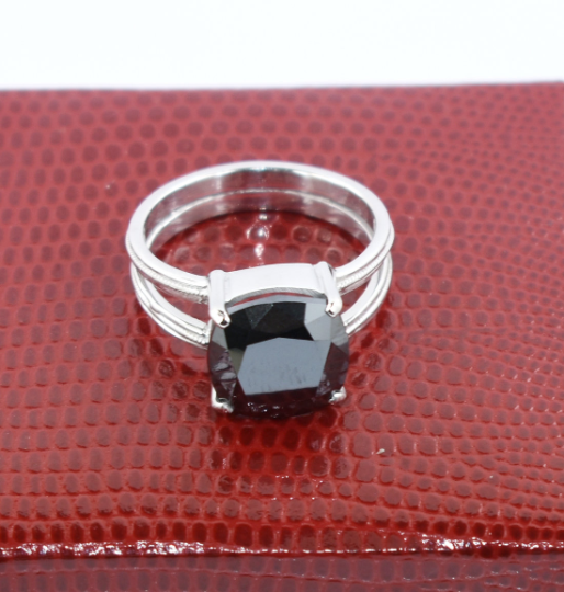 3.75 Cts Cushion Cut Black Diamond Solitaire Ring In Sterling Silver - ZeeDiamonds
