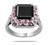 3 Ct Princess Cut Black Diamond Solitaire Ring With Madagascar Rubies Accent - ZeeDiamonds