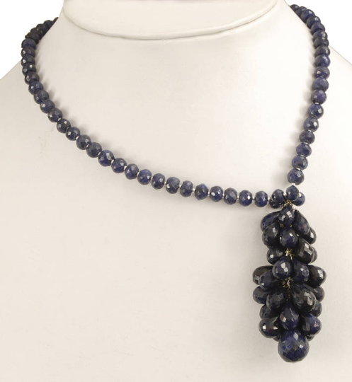 5-7 mm Grape Bunch Of Blue Sapphire Drops Beaded Necklace - ZeeDiamonds