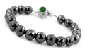 10 mm Black Diamond Beads with Emerald Gemstone Silver Clasp Bracelet - ZeeDiamonds