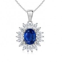 10 mm Sapphire Pendant with Diamonds in 925 Silver - ZeeDiamonds