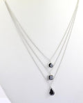 Round, Pear and Cushion Shape 3 Row Black Diamond Layered Necklace - ZeeDiamonds