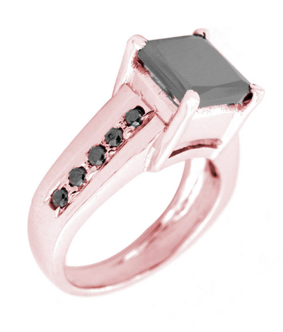 2.25 Ct Princess Cut Black Diamond with Black Diamond Accents, Fancy Ring In Rose Gold - ZeeDiamonds