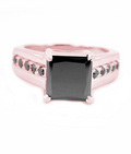 2.25 Ct Princess Cut Black Diamond with Black Diamond Accents, Fancy Ring In Rose Gold - ZeeDiamonds