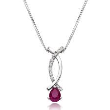 Pear Shape Madagascar Ruby Gemstone Pendant with White Diamond Accents - ZeeDiamonds