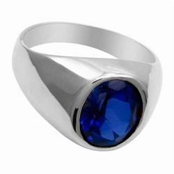5 Ct Blue Sapphire Birthstone Silver Ring for Men's - ZeeDiamonds