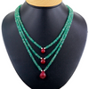 150 Cts 100% Certified Emerald Beads with Ruby Drops Three Row Necklace - ZeeDiamonds