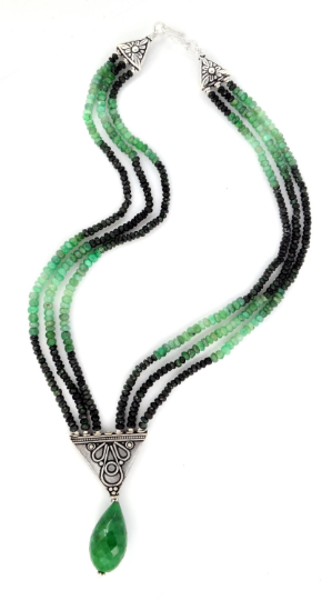 200 Ct 100% Certified Three Row & Emerald Beads Designer Necklace For Gift - ZeeDiamonds