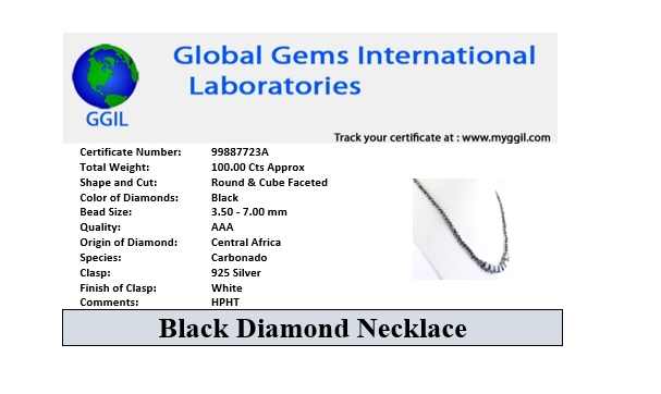 Certified 4 mm Round and Fancy Cube Shape Black Diamond Necklace in 925 Siler Clasp. Great Design & Amazing Collection - ZeeDiamonds